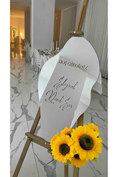 Dream glass Düğün & Nişan Lüks Gümüş Pleksi Aynalı Karşılama Panosu 80 Cm Asi...