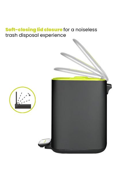 EKO Regent 6l Pedal Bin – Charcoal Black, Soft-close Lid, Brushed Stainless Steel, Fingerprint-resistant