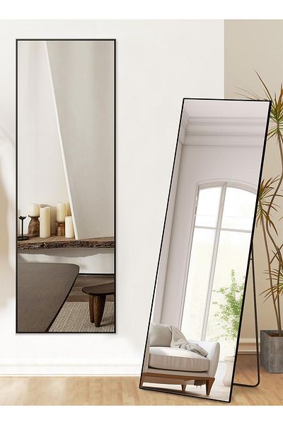 Taimi Large Mirror With Elegant Design Shatter-resistant 160x50cm-with Black Metal Frame And Back Stand