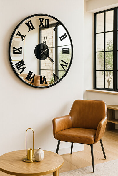 Mgs DUVAR SAATİ GLORYA BLACK ROMA RAKAMLI AYNALI DUVAR SAATİ