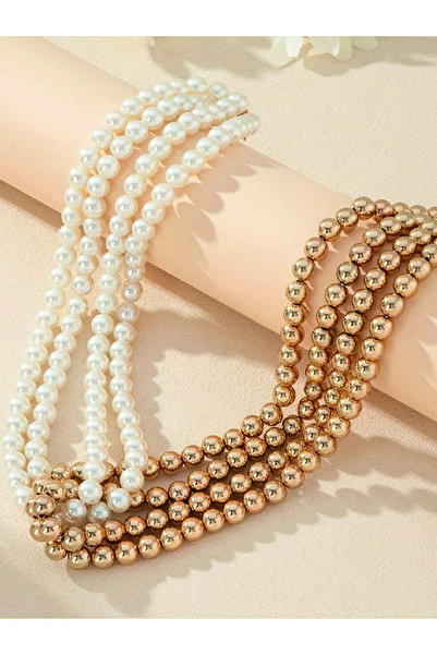 Bujiteri Vintage Fransız Çok Katmanlı Ve Boncuklu Kolye - 18k Altın Kaplama Şık Kadın Kolye