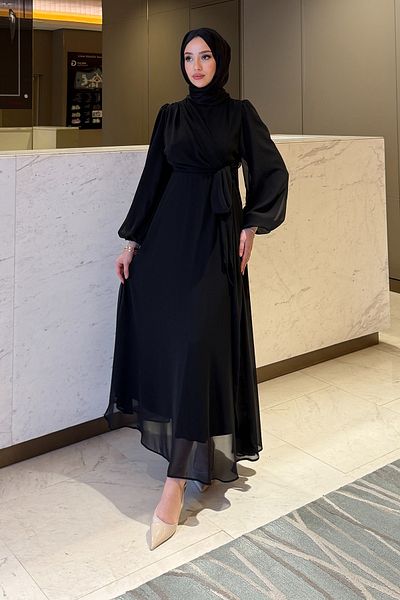 Tesettür Diyarı Sultan Model Side Tie Evening Dress