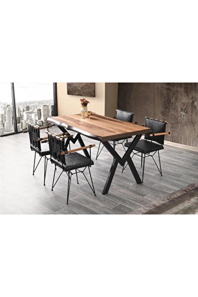 Levent Mobilya Aksesuar AGRON MASA, POYRAZ SANDALYE, SİYAH, 140x85