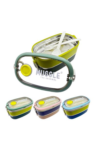 MUGGLE Food Container 2 Compartments (304 Stainless Steel) Double Layer Nutrition 3 Colors