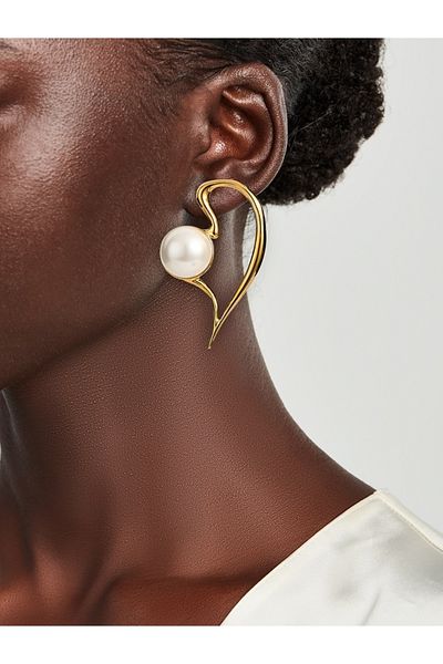 mos&more Brand Earrings, Heart with Gold Pearl Stylish Women's Earrings