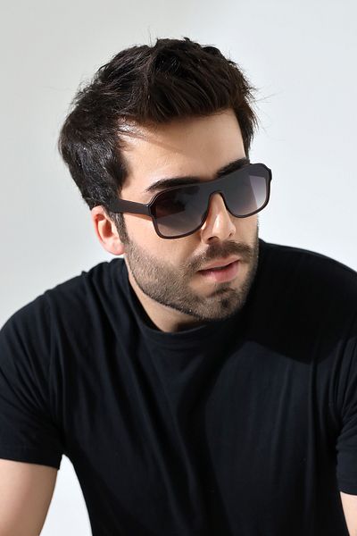 Lozzo Men's Brown Solid Polarized Glass Sunglasses 23039 C3 P
