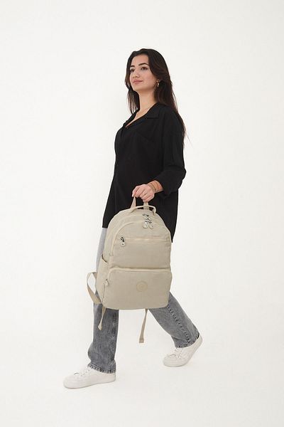 Sanmorris Unisex Αδιάβροχο μεσαίου μεγέθους Crinkle ύφασμα πολλαπλών τμημάτων κρέμα φορητού υπολογιστή Σχολικό και ταξιδιωτικό σακίδιο
