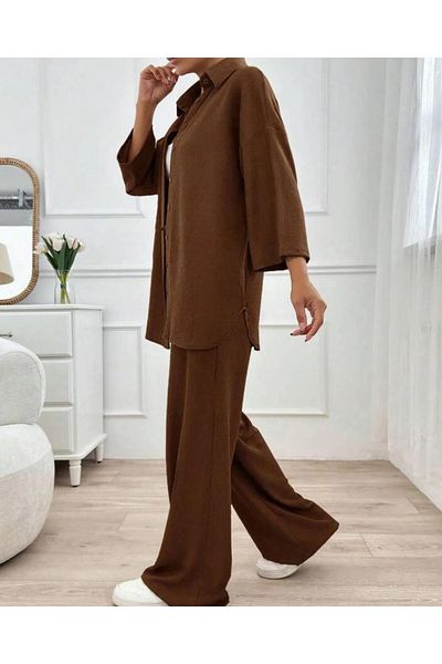 New Lune - Women's Wear Burumcuk Suit Shirt Pants Suit, Double Bottom Top Set