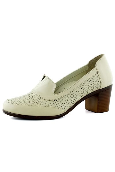 Erkan Saçmacı Madre Bej din piele de vițel autentică, cu model vintage, cu toc gros, pantofi clasici de zi cu zi