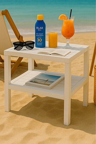 DEYHOME Havuz Plaj Sehpası – 2 Katlı Çok Amaçlı Organizer | Balkon, Bahçe, Banyo Ve Mutfak Için Raf Ünitesi