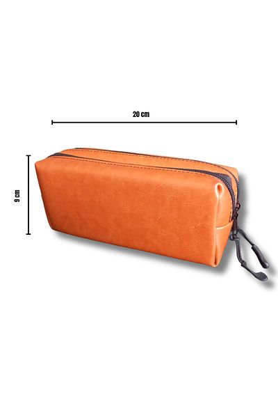 uzaktangelir Θήκη για στυλό 2 θέσεων καφέ Vegan Leather