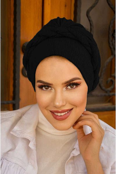 Aişe tesettür Black Twisted Ready Bonnet - 40304