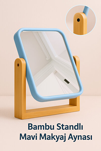 BRE HOME Bambu Standlı Dikdörtgen Çerçeveli Makyaj Traş Aynası Komedin Dresua...