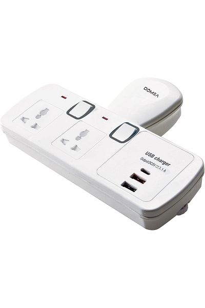 DOMEA Power Adapter with 2 Universal Sockets, 2 USB Ports (3.1A Output), 1 C-Type Port, Individually