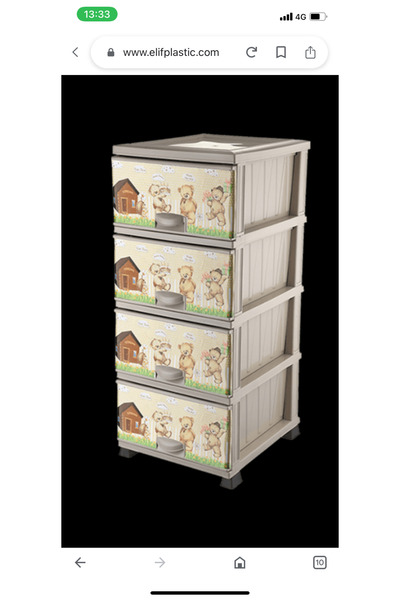 LeesHome Büyük Boy 4 Çekmeceli Plastik Komodin Desenli Siyah Çocuk Oyuncak Do...