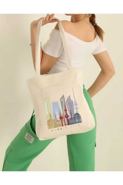 ECCAdesing Kuwait City Text Printed Girl's Teenage Shoulder Bag