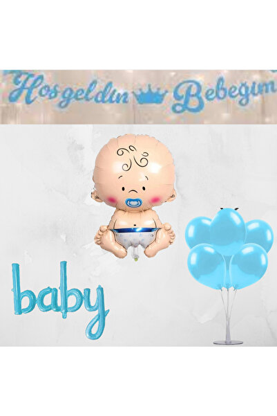 CNGZSHOP Happy Birthday Hoşgeldin Yeni Doğan Erkek Bebek Folyo Balon Seti Has...