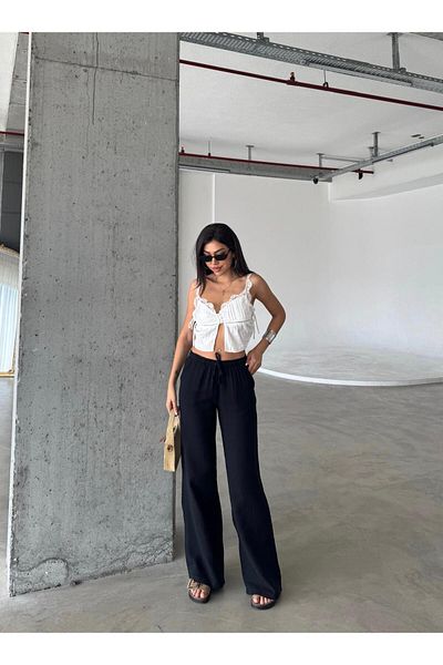 BERBUR STORE Black Loose Cut Linen Trousers