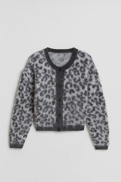 KURGAN TEKSTİL Cardigan cu pulover cu imprimeu leopard antracit