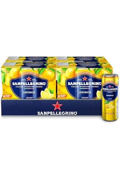 San Pellegrino Naturali Italian Sparkling Drink Limonata, Lemon, 330 mL Can, 24 Cans Total