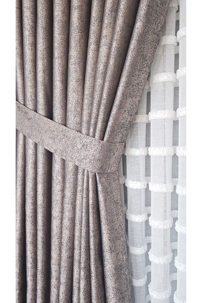 Yuka Truva Brown Double Wing Closely Pleated Jacquard Satin Textured Background Curtain with Bright Pattern 100 X 250