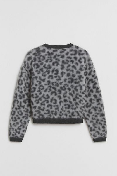 KURGAN TEKSTİL Cardigan cu pulover cu imprimeu leopard antracit