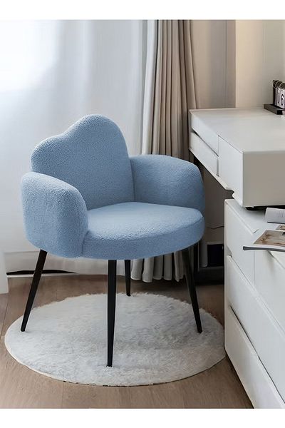 Taimi Boucle Fabric Chair with Arms, Comfortable Backrest and Metal Legs, Makeup Chair - White