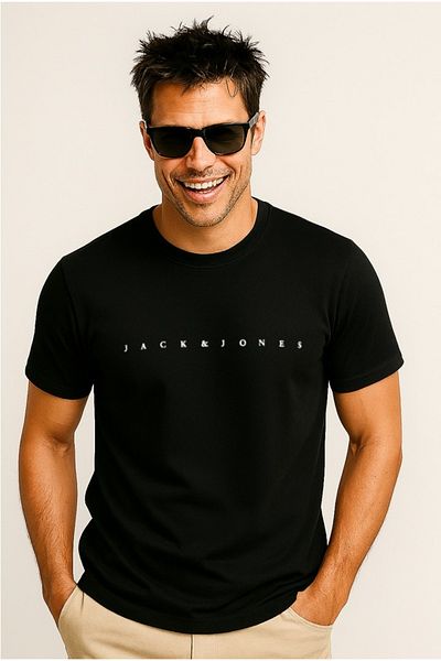 Jack & Jones Tricou negru cu gât rotund pentru bărbați Jack&jones Star