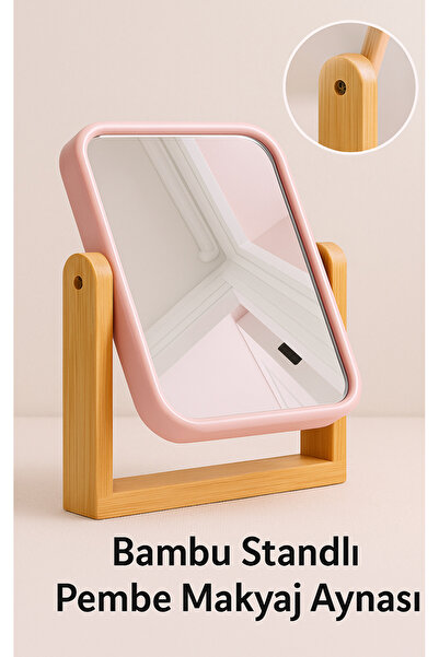 BRE HOME Bambu Standlı Dikdörtgen Çerçeveli Makyaj Traş Aynası Komedin Dresua...