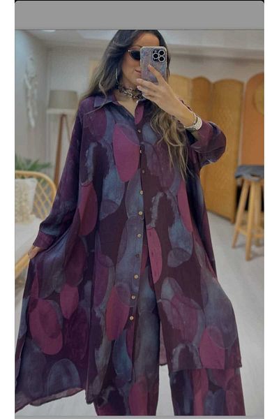 QUAWEAR Shirt Collar Long Shirt Side Pockets Double Suit with Trousers