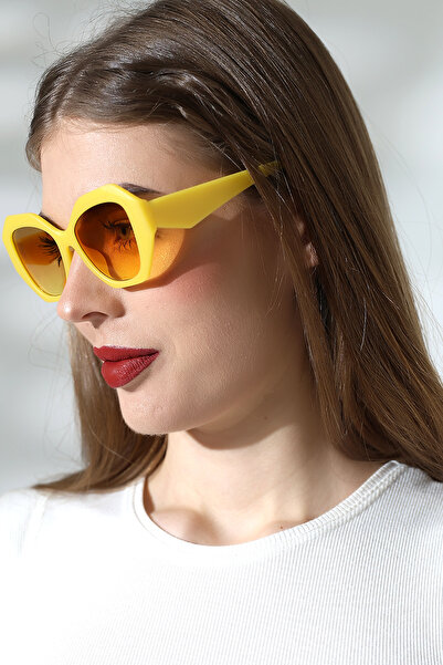Lozzo Women's Oval Yellow Colored Glass Matte Sunglasses Waiter Size 23047-2 C36 m
