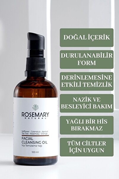 Rosemary Natural Yüz Temizleme Yağı 100 ml Durulanabilir Yüz Yıkama Yağı Tüm ...
