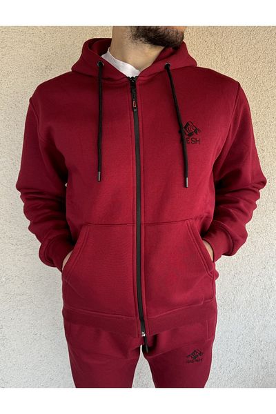 Mesh Men's Embroidered Zippered Tracksuit Set, Cotton Thick Fleece Winter Bottom-Top Sweatshirt