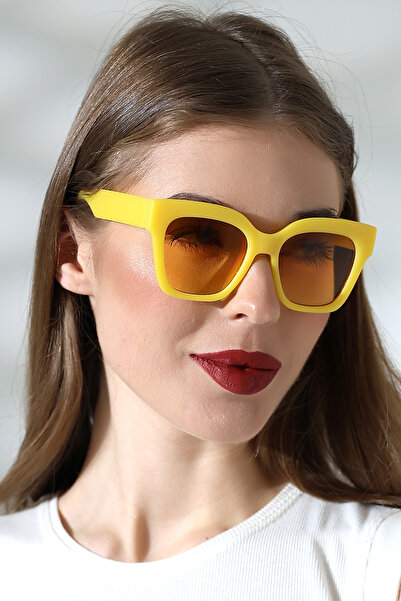 Lozzo Women's Square Matte Yellow Uv400 Sunglasses Garson Boy 23048-1 C36 m