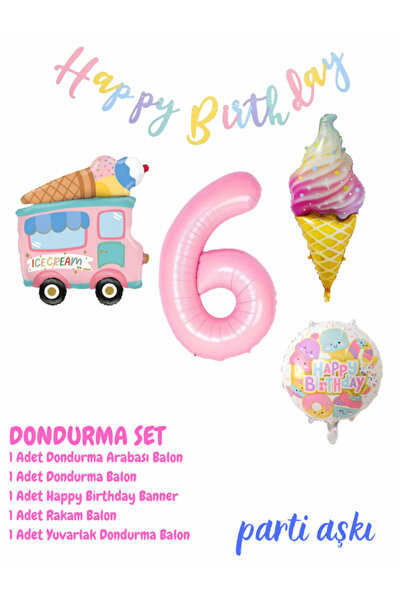 PARTİ AŞKI 6 Yaş Dondurma Temalı 5'li Balon Seti & Kız Çocuk,Bebek Ice Cream ...