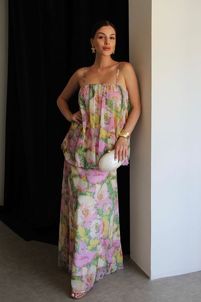 Julidress Rochie din șifon premium cu modele roz