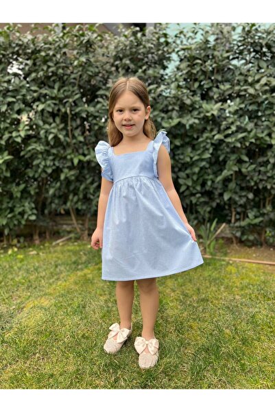 HNKİDS Pötikare Dokuma %100 Pamuklu Fırfır Kol Kız Çocuk Elbise (9 Ay-5 Yaş)