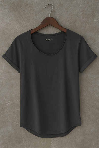 BYBÜLENT Tricou negru pentru bărbați, ediție specială, cu guler lat, cu tăiet...