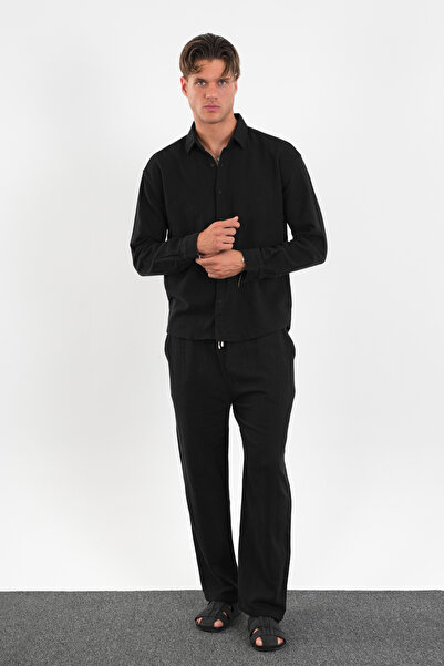 Redline Flare Winter Baggy Pants Oversize Shirt Bottom Top Suit 100% Cotton Black