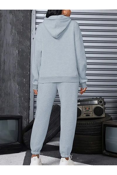 HOFFNUNG Full-Zip Full Hoodie Women's Hooded Colored Heart Oversize Elastic Leg Tracksuit Set