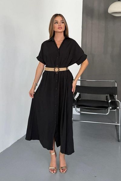 Feela Moda Rochie cămașă cu centură țesută modal pentru femei 2015