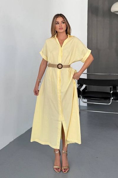 Feela Moda Rochie cămașă cu centură țesută modal pentru femei 2015