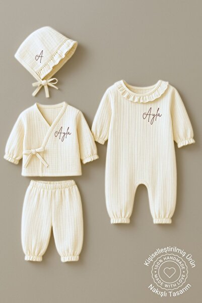 Minytrendy Kız Bebek Isimli 4 Parça Müslin Set Yenidoğan Tulum & Alt Üst Takı...