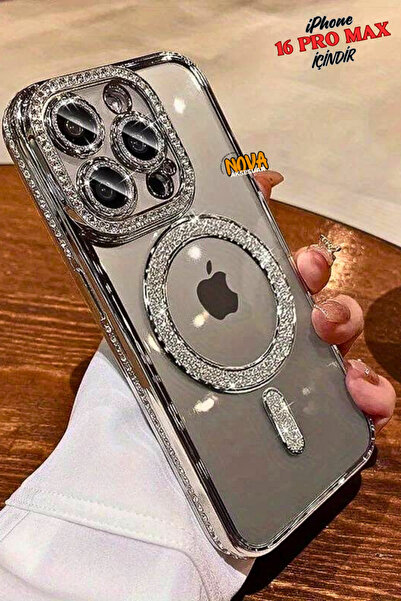 cepmoda iPhonE "16 PRO MAX" Taşlı, Simli, Lüx dizayn, Lens Korumalı Kapak - G...
