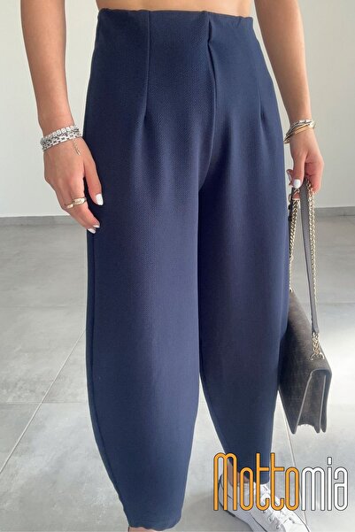 mottomia Жіночі брюки з високою талією, креп-тканина, еластан, без пояса, з балонними штанинами – для офісу та повсякденного носіння, зручний крій