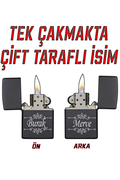 Genel Markalar Kişiye Özel Çift Taraflı Lazer İsim Baskılı Benzinli Metal Çakmak