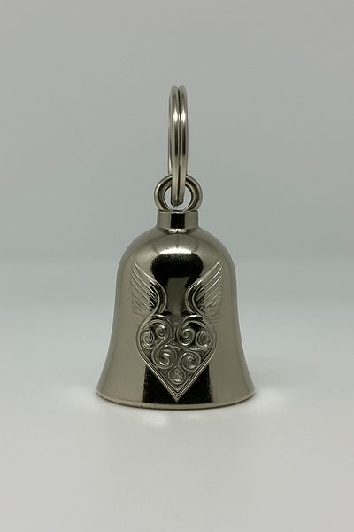 Guarellos Winged Heart Patterned Guardian Bell Biker Keychain – Luck and Protection Bell Gremlin Bell
