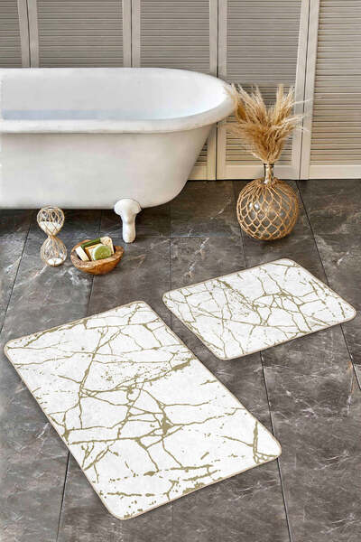 Realhomes Marble Patterned Gold-White Modern 2-Piece Non-Slip Base Washable B...
