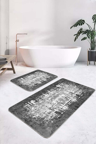 Realhomes Modern Gray-White Digital Brush Patterned 2-Piece Non-Slip Base Was...