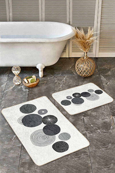 Realhomes Abstract Black-White Circle Patterned Modern 2-Piece Non-Slip Base ...